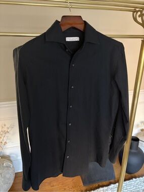 NWOT Luca Faloni Classic Brushed Cotton Shirt in Black Size M 15.75